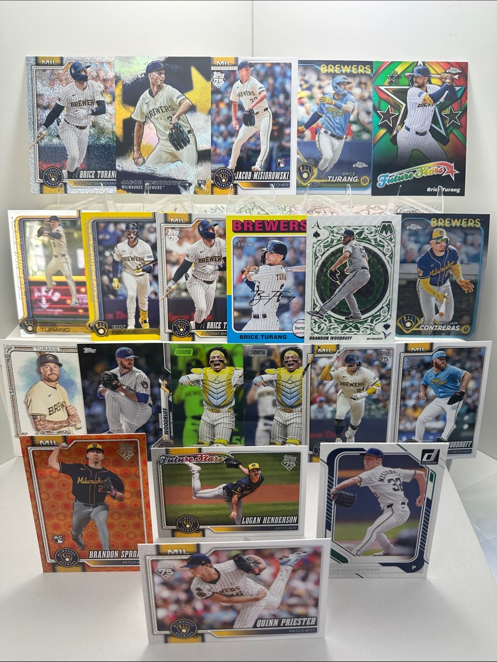 2 Jacob Misiorowski rookies + Turang/Contreras/Woodruff/Sproat Brewers lot of 21